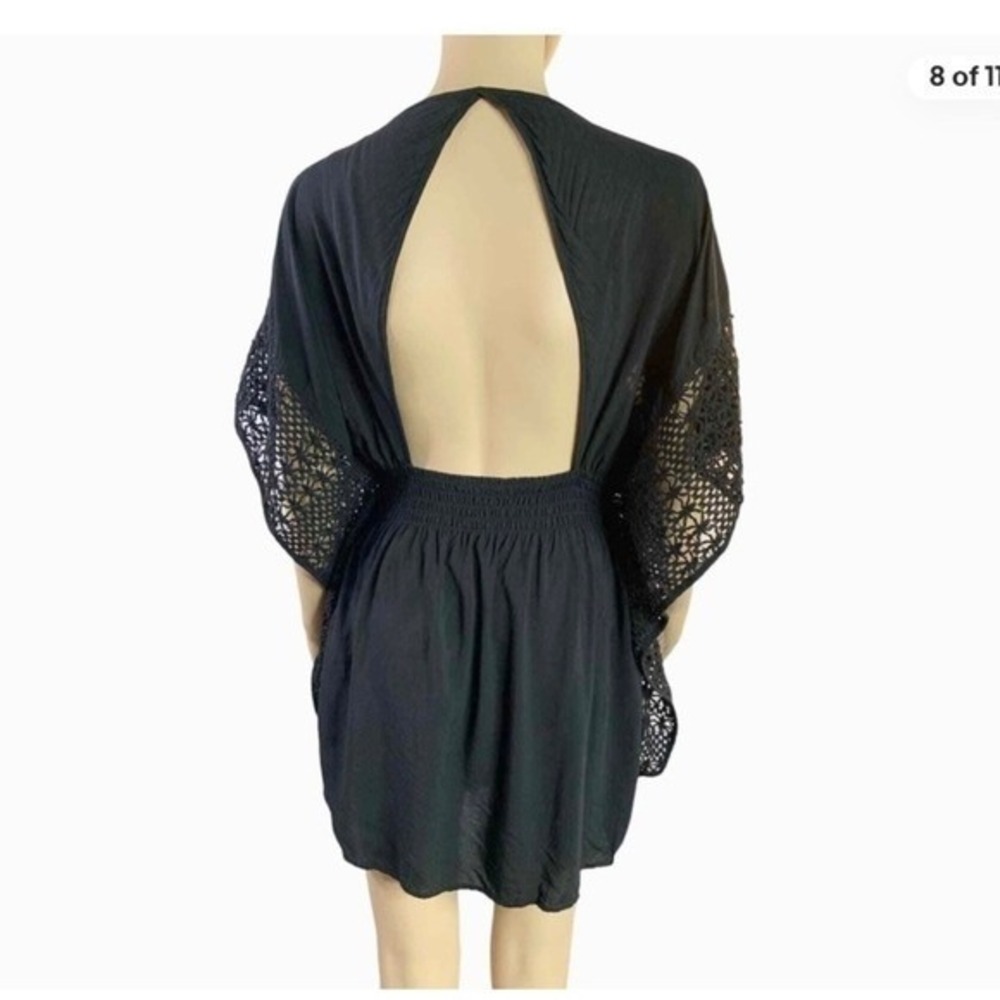 Victoria's Secret‎ Crochet Sleeve Smocked Cover Up Dress M Black
